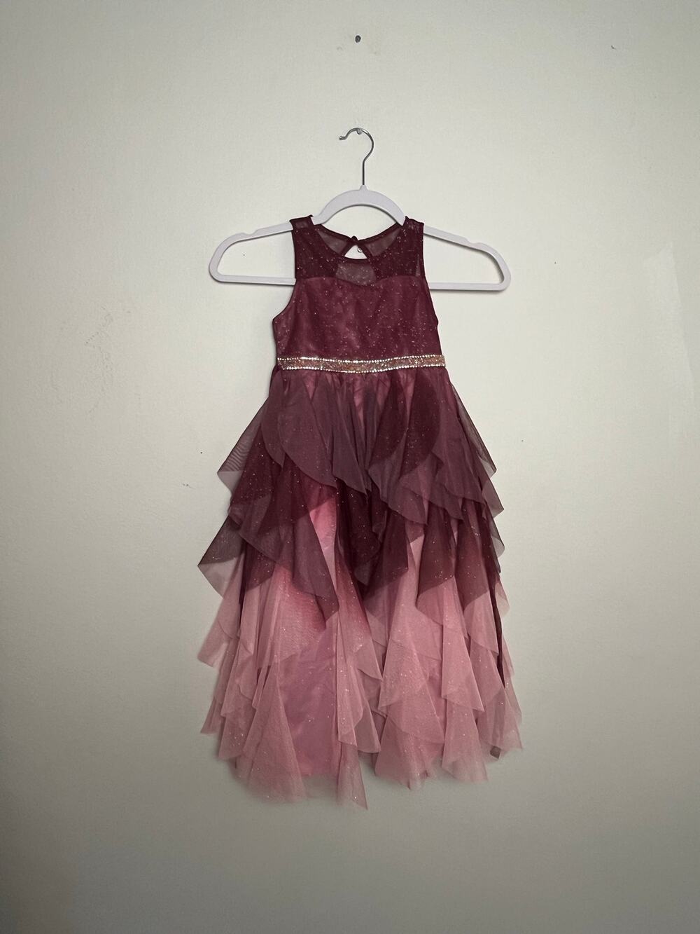Rare Editions Girls 3T Burgundy Pink Ombre Glitter Tulle Tiered Party Dress